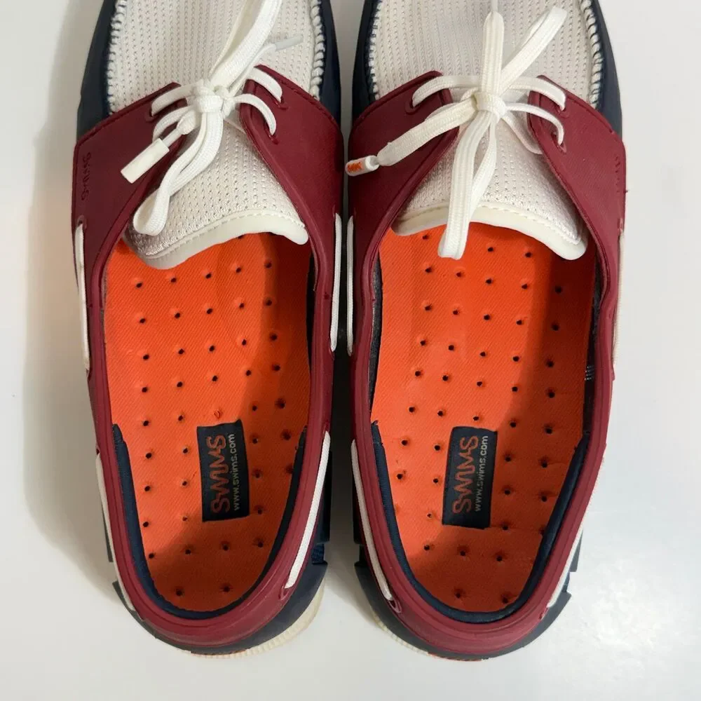 SWIMS Men's Size 9.5 Boat Loafers Laced Waterproof Washable Shoes Blue/White/Red